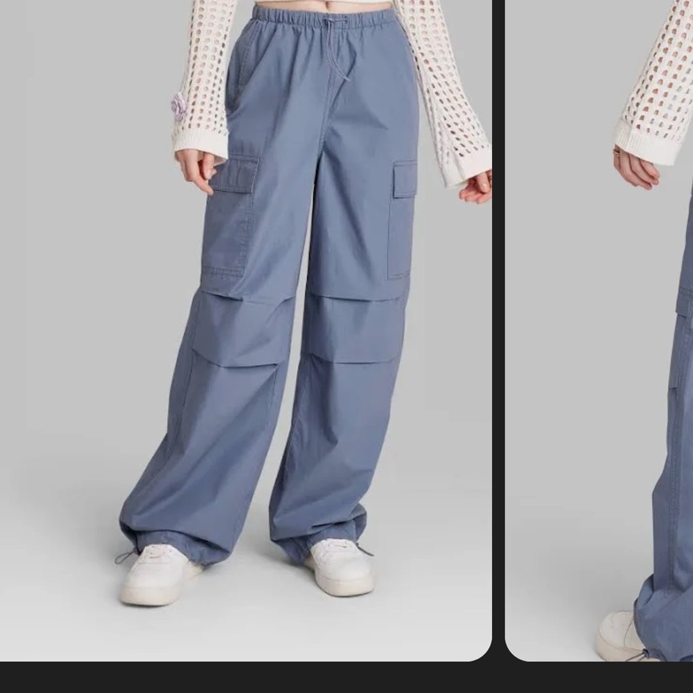 Women's Mid-Rise Wide Leg Parachute Pull-On Pants - Wild Fable™ Slate Blue